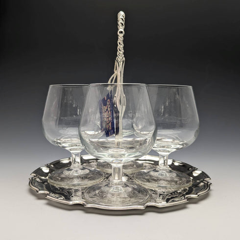 British Vintage Silver Plate & Glass Drink Server Set Queen Anne